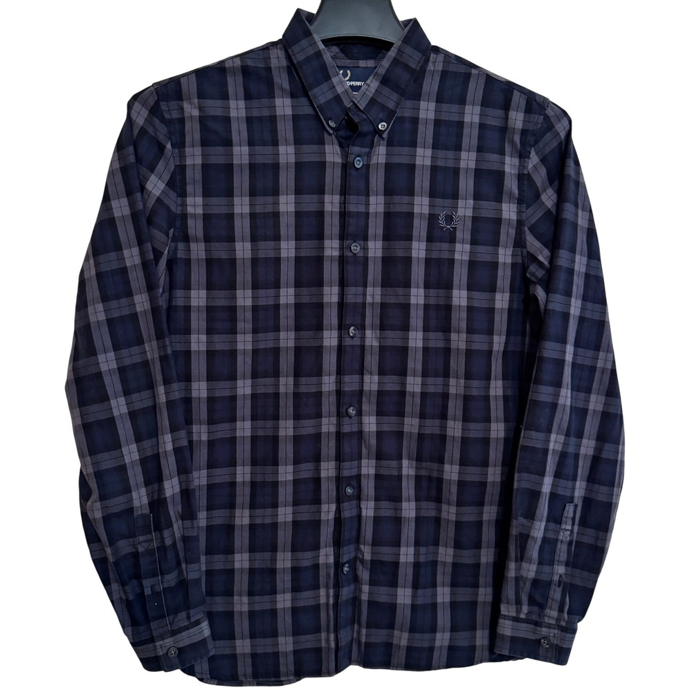 Fred Perry Casual Button Down Shirt M Mens Plaid Flannel Preppy Chest Logo L/S